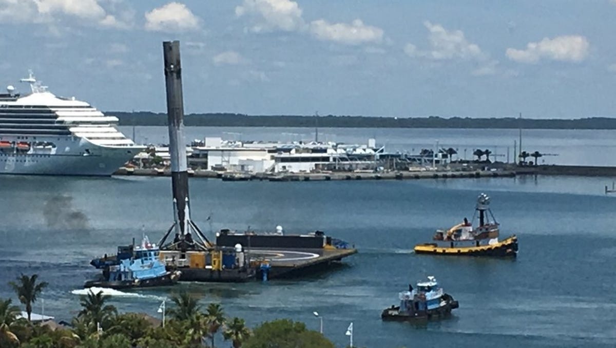 Leaning After Landing Spacex Booster Returns To Port