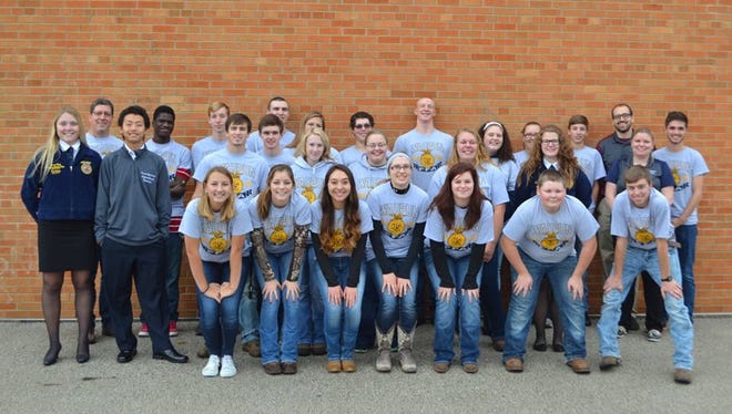 Working together for the Waupun FFA Ag Day at Grantosa Elementary School were from row (from left) Katrina Pokorny, Megan Van Ruiswyk, Katelyn Kee, Emily Schwanke, Liz Wetzel, Larry Brewer and Toby Schreier.
Second row (from left) Hailey Pluim, Dawson Yang of Milwaukee Vincent FFA; Nick Bruins, Bailey Bille, Kersten Hartgerink, Cassidy Van Buren, Tiffany Van Buren, Mykayla Kuhn, Meghan Sawdy, Milwaukee Vincent Agriculture Teacher.
Third row (from left) Kris Beaver, Solomon Dember, Milwaukee Vincent FFA; Dylon Pokorny, Devin Zimmerman, Kaylee Rahn, Logan Pluim, Robert Woock, Bailey Wetzel, Marissa Haugen, Ryan Flier, Joe Capodarco, Milwaukee Vincent Agriculture Teacher; and Tyler Foote, Waupun Agriculture Department Student Teacher.
