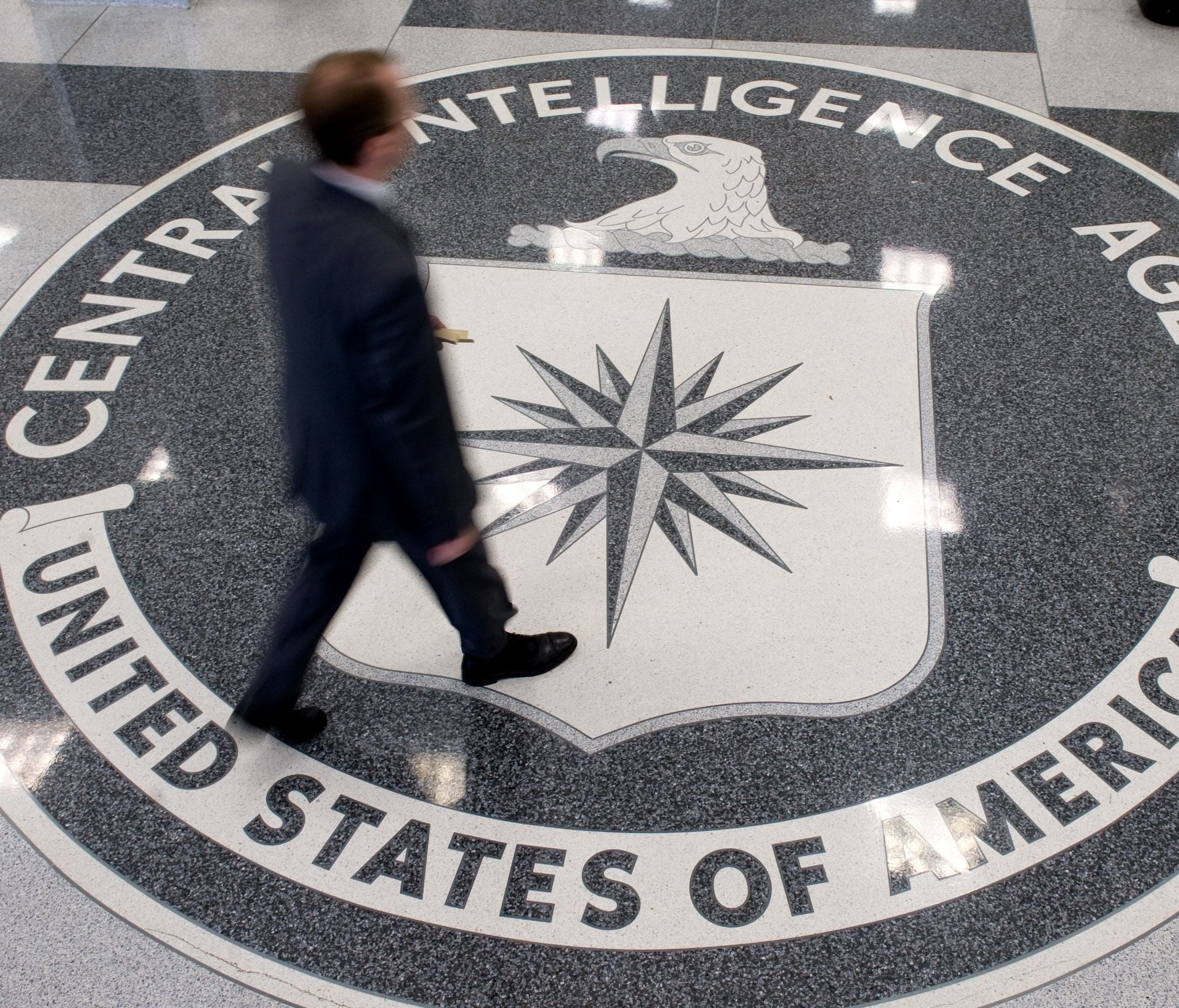 The Central Intelligence Agency logo in the lobby of CIA Headquarters in Langley, Va.