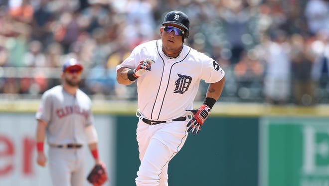 Miguel Cabrera runs the bases after his home run against the Indians in the third inning Saturday, July 1, 2017 at Comerica Park.