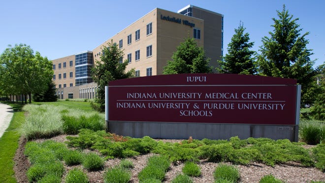 Looking southwest, from the corner of University and Indiana Avenue, at the Indiana University Medical Center complex, Tuesday, May 4, 2010.