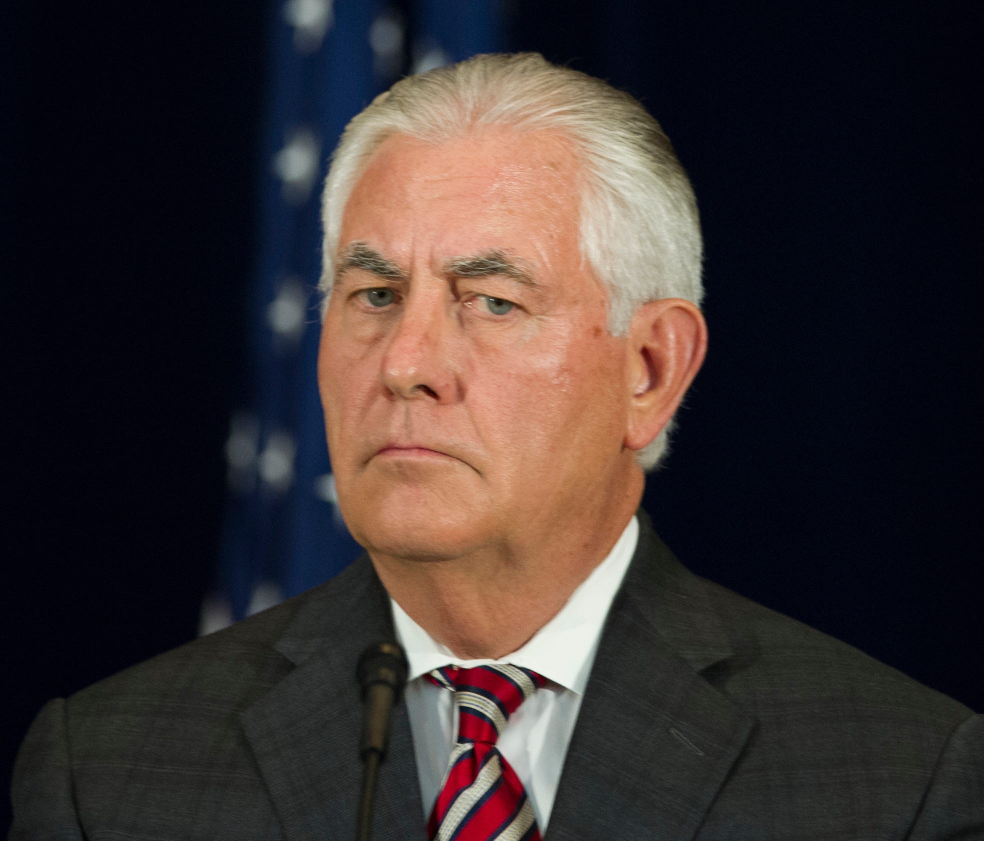 Secretary of State Rex Tillerson appears at a news conference at the State Department in Washington.