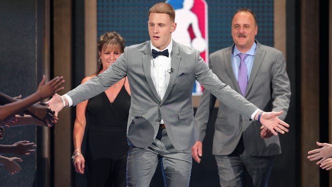 Donte DiVincenzo is introduced before first round of the 2018 NBA draft.