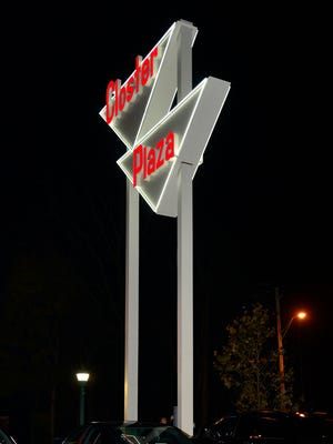 The new Closter Plaza "Dancing Diamonds" sign was lighted on Tuesday.