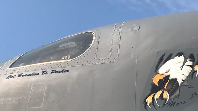 The commander's B-1B now has the name of Col. Brandon D. Parker scripted below the pilot's window. The unveiling was part of Friday's change of command ceremony at Dyess Air Force Base.