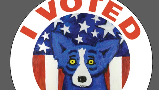 Voters get this Blue Dog sticker.