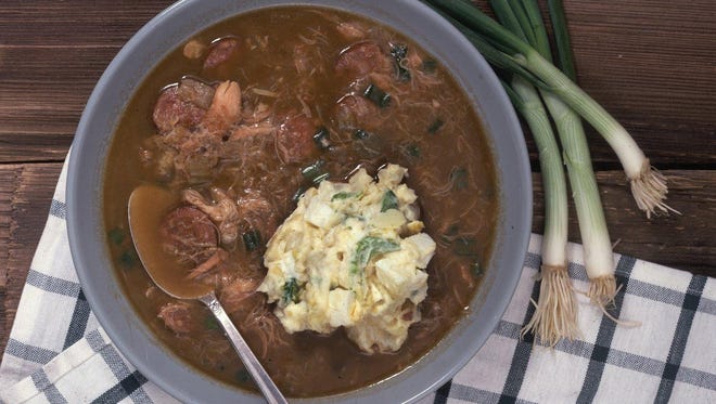 Potato salad is most often found in gumbo in Acadiana.