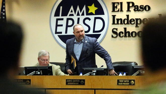 El Paso Independent School District Superintendent Juan Cabrera, center, said he'll bring a balanced budget to the district's board of trustees on June 21.