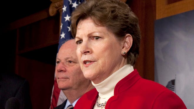 FILE - In this Dec. 16, 2010 file photo, Sen. Jeanne Shaheen, D-N.H. speaks during a news conference on Capitol Hill in Washington. The Senate approved a long-delayed bill to boost energy efficiency Friday that includes incentives to cut energy use in commercial buildings, manufacturing plants and homes. (AP Photo/Harry Hamburg, File)