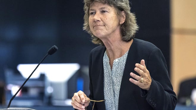 Public Defender Carey Haughwout gives her opening statements in the murder trial of Dacoby Wooten Thursday afternoon, October 24, 2019. Wooten is accused of shooting and killing his ex-girlfriend and attempting to kill her mother.