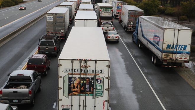 Traffic was at a standstill on northbound Interstate 5 Thursday morning. The traffic was backed up because of chain control at the Fawndale exit north of Redding.