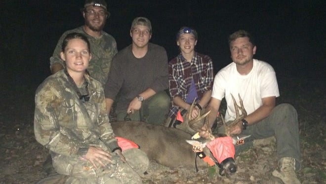 MSU Deer Lab capture-team members (from left) Ashley Jones, Garret Price, Wesley Tucker, Meredith Hoggatt, and Kelly Bufkin have tagged and collared 21 bucks so far for an upcoming buck movement study.