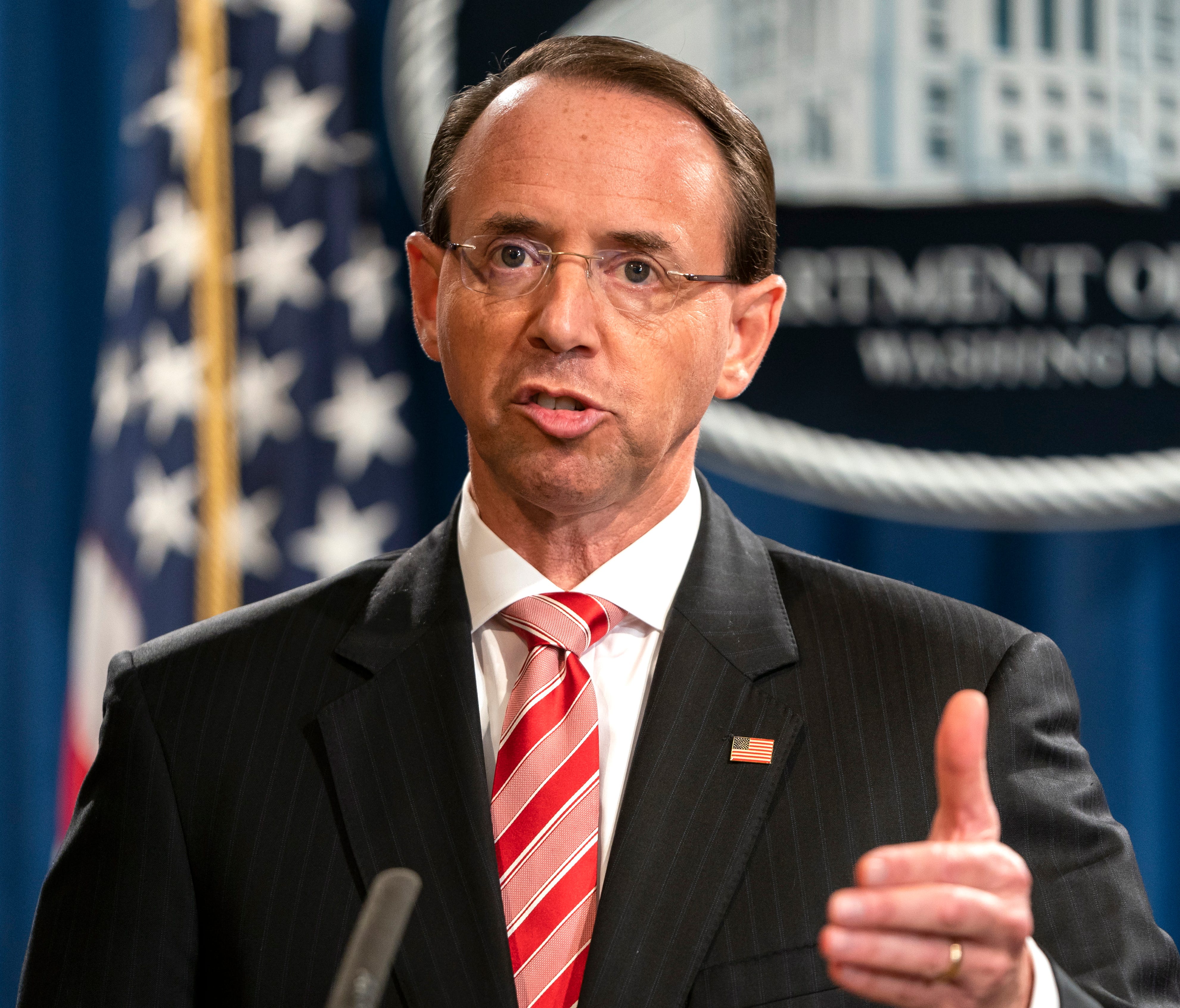 Deputy Attorney General Rod Rosenstein announces that the Justice Department is indicting 12 Russian military officers for hacking Democratic emails during the 2016 presidential election.