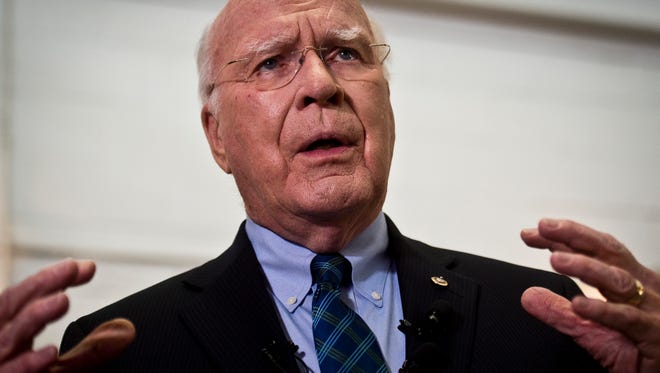 Sen. Patrick Leahy, D-VT, holds a news conference in Burlington on Monday, Feb. 15, 2016, speaking about filling the Supreme Court vacancy following the sudden death of Justice Antonin Scalia.