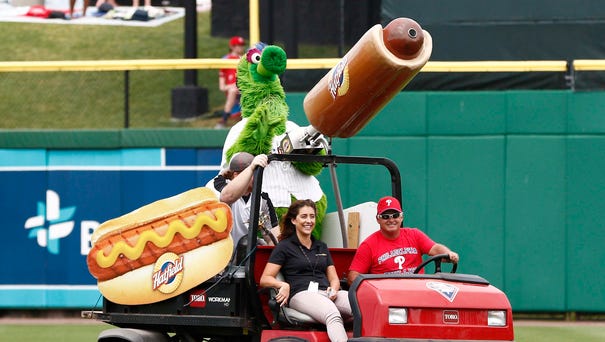 The Phillie Phanatic has been launching hot dogs...
