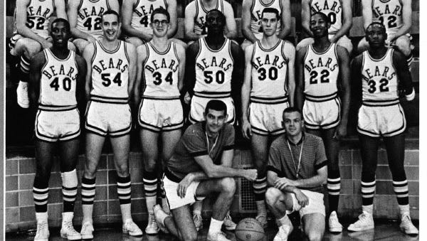 1966 Southwest Missouri State Bears basketball team. Willie Jenkins is middle row, far left.