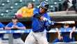 Duke infielder Jalen Phillips (22) takes a swing during