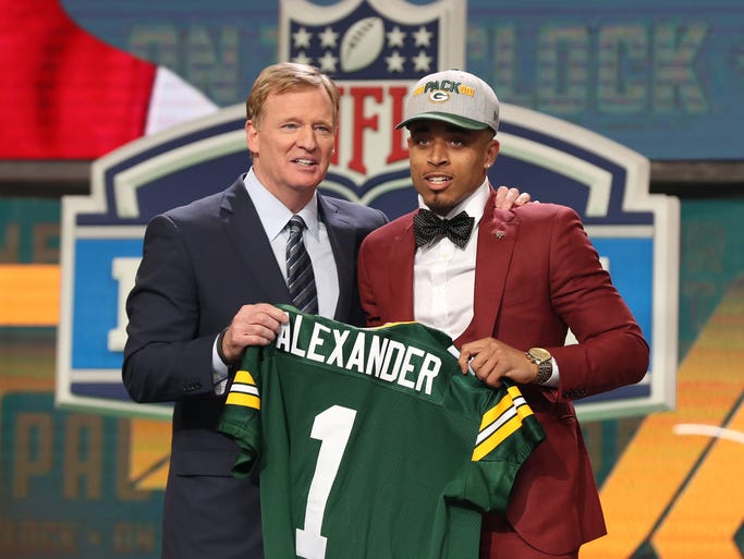 NFL commissioner Roger Goodell with Jaire Alexander