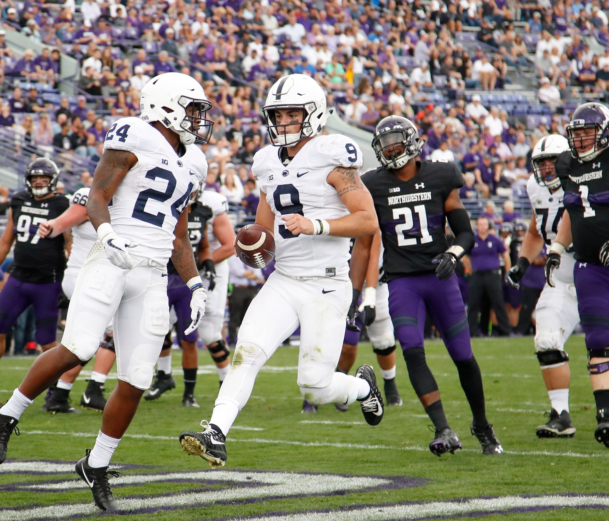 Penn State quarterback Trace McSorley scores a touchdown against Northwestern.