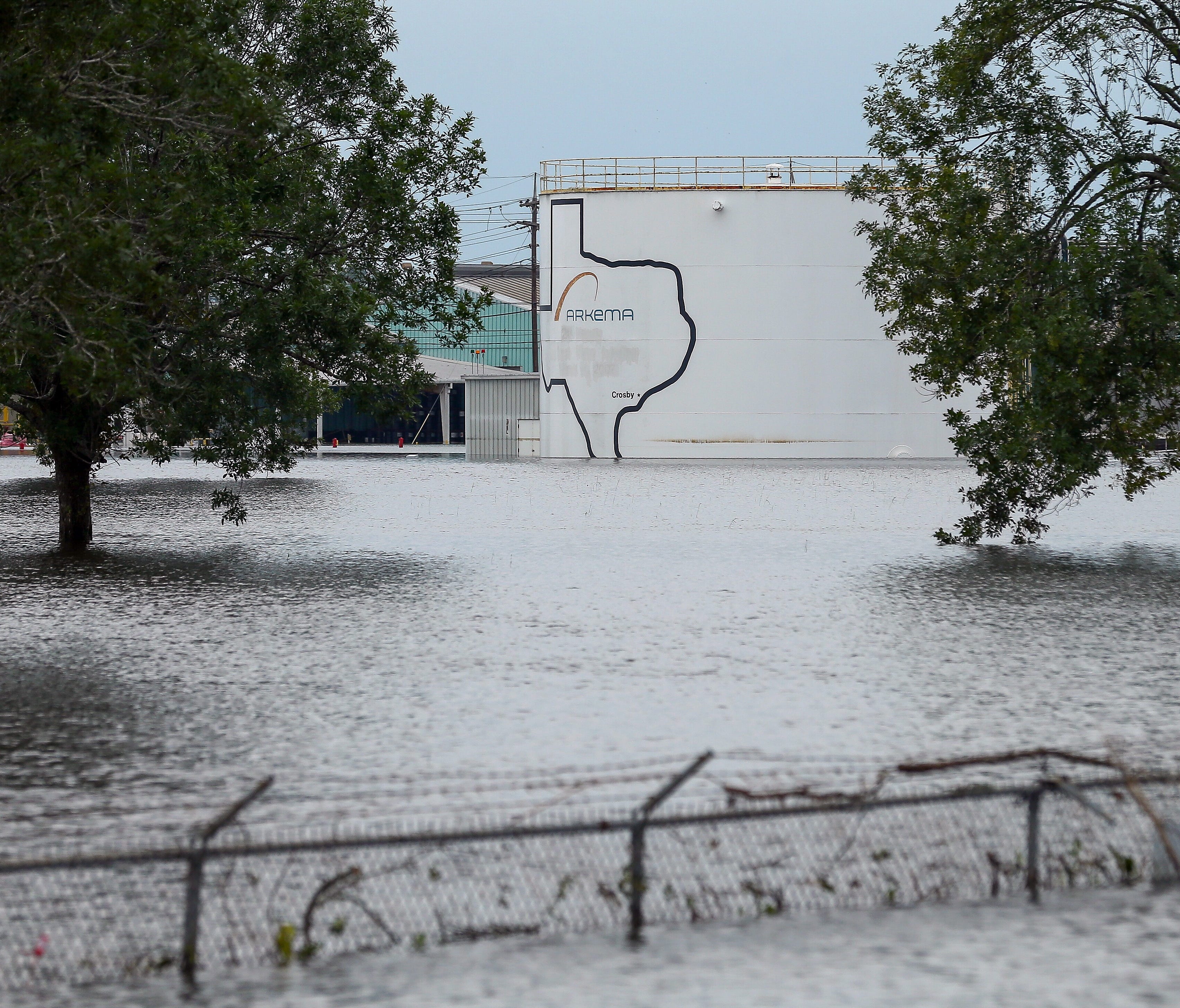 The Arkema Inc. chemical plant is flooded from Tropical Storm Harvey, Wednesday, Aug. 30, 2017, in Crosby, Texas.