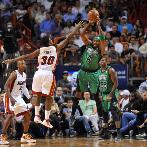 Apr 12, 2013; Miami, FL, USA; Boston Celtics shoot