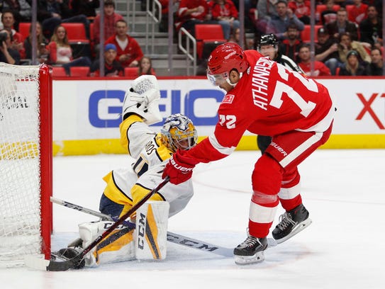 Red Wings left wing Andreas Athanasiou has his moments, but inconsistency is an issue. If another team offers up an enticing enough return, he could be moved.