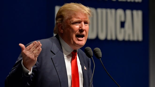 Donald Trump speaks during the South Carolina Freedom Summit held at the Peace Center Saturday, May 7,  2015.