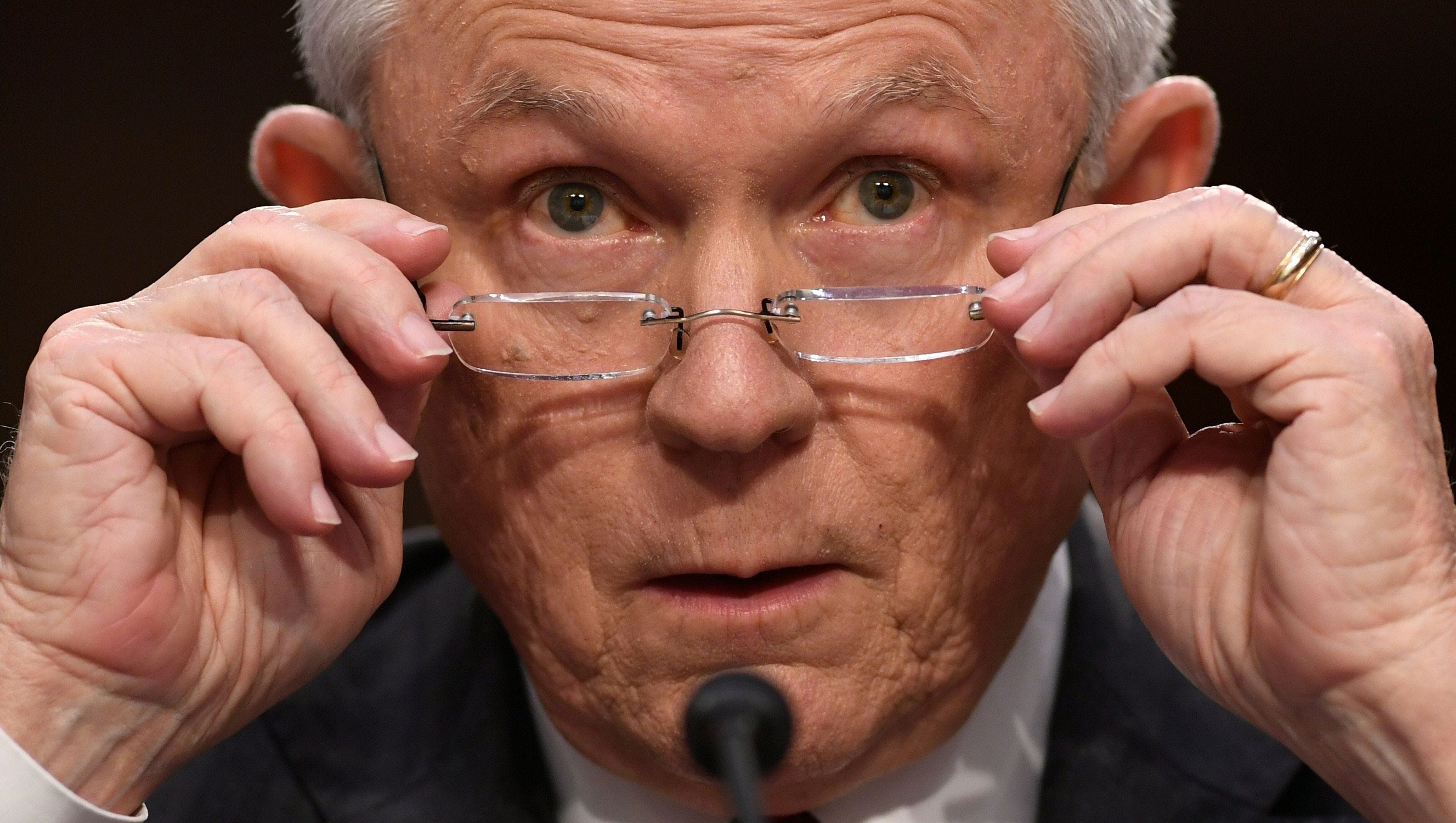 Attorney General Jeff Sessions testifies during a US Senate Select Committee on Intelligence hearing on Capitol Hill in Washington, DC, June 13, 2017.