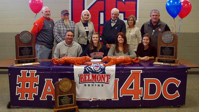 Dickson County High senior Brooklin Lee recently signed with the softball program at Belmont University in Nashville. She's pictured with friends, family and coaches.