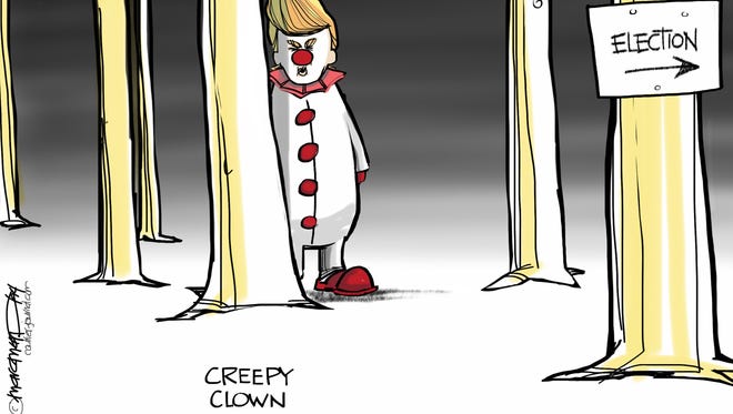 Nationwide reports of 'creepy clown' sightings inspired Marc Murphy's cartoon depicting Donald Trump as a fright.