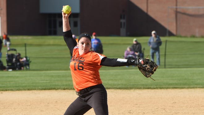 Marlboro's Lily Moresco winds up for a pitch during Monday's game against New Paltz. 