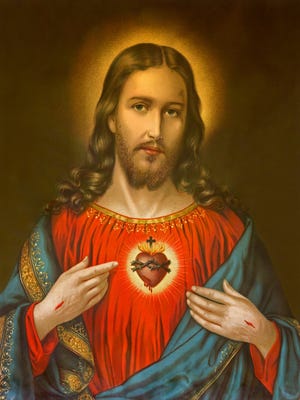 Copy of typical catholic image of heart of Jesus Christ from Slovakia printed April 19, 1899 in Germany.