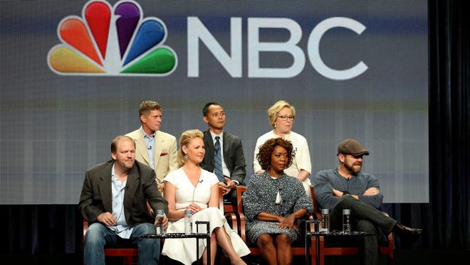 Katherine Heigl, third from left, sits next to Alfre Woodard as actors and producers discuss State of Affairs on NBC. Heigl plays a CIA analyst; Woodard is President Constance Payton.