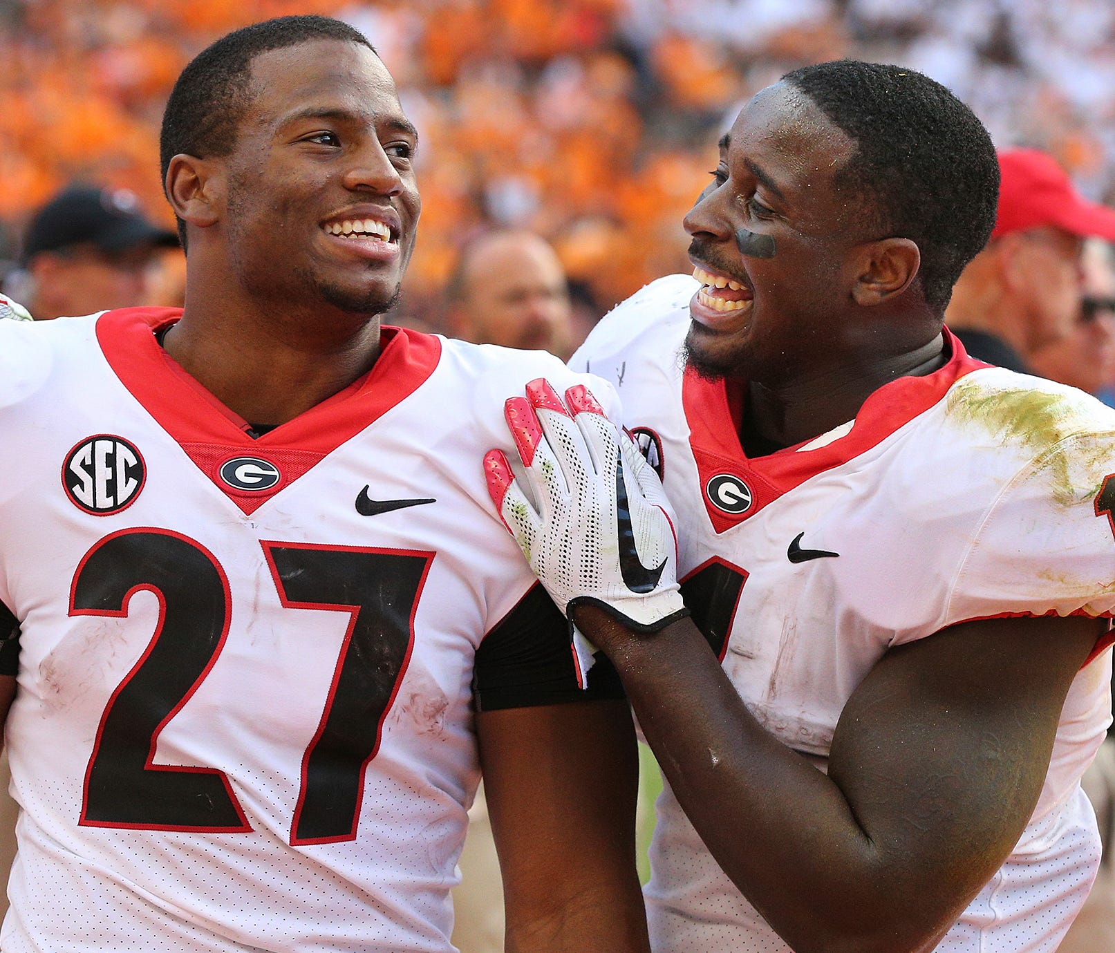 Former Georgia RBs Nick Chubb (27) and Sony Michel were a record-breaking duo in college.