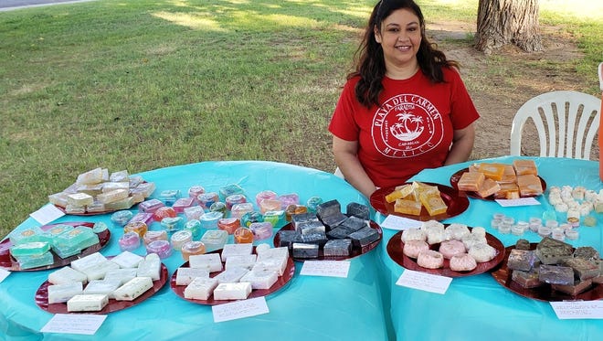 Clara Garcia of Clara's Bath and Body, made her debut at Saturday's Deming MainStreet Farmer's and Crafts Market held at Luna County Courthouse Park. Garcia sold bath and body soaps based in glycerin and natural household products.
