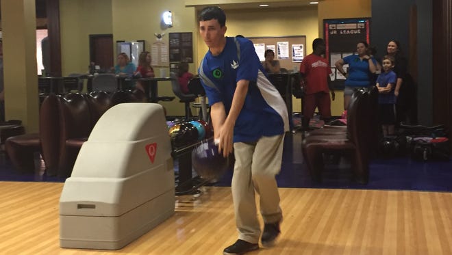 Marion PBA regional pro Brandon Keirns makes his approach during a recent league match at bluefusion entertainment. Keirns will be back at the Marion bowling center this weekend for the PBA Greater Marion Central Open.