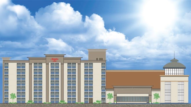 This is an artist’s rendering of the Hampton Inn planned for downtown Green Bay, adjacent to the KI Convention Center.
