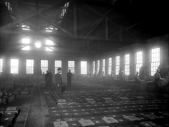 The molding room at the Glazier Stove Works in Chelsea