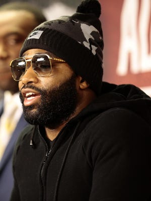 Fighter Adrien Broner gives a statement during a press conference on Tuesday.