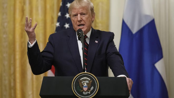 President Donald Trump speaks during a news conference with Finnish President Sauli Niinisto at the White House in Washington, Wednesday, Oct. 2, 2019. (AP Photo/Carolyn Kaster)