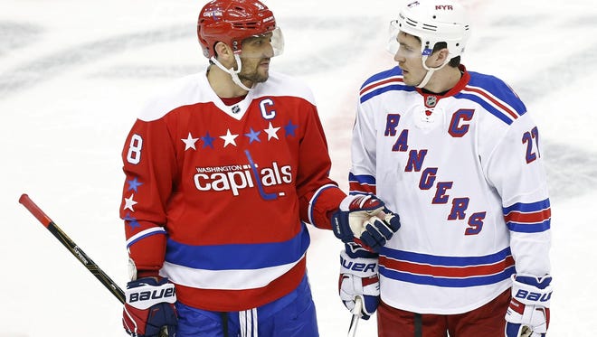 Rangers captain Ryan McDonagh (27) will renew acquaintances with Capitals captain Alex Ovechkin (8) on Saturday in D.C.
