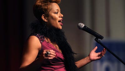 Keisha Johnson sings during Media Day at Morristown High School for finalists of the 10th Anniversary show of Morristown Onstage to be held at the Mayo Performing Arts Center. January 7, 2017, Morristown, NJ.