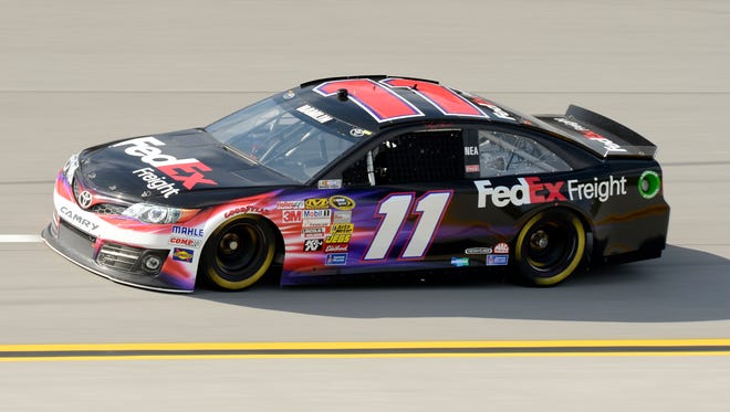 NASCAR Sprint Cup Series driver Denny Hamlin (11) during practice for the Camping World RV Sales 500 at Talladega Superspeedway.