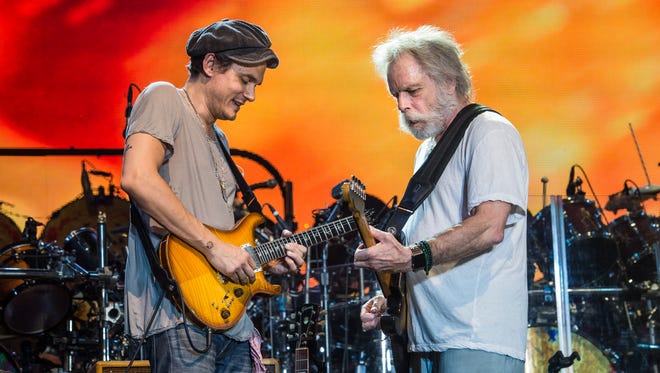 John Mayer, left, and Bob Weir of Dead & Company perform at Bonnaroo Music and Arts Festival on Sunday, June 12, 2016, in Manchester, Tenn. (Photo by Amy Harris/Invision/AP)