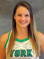 Autumn Mallory scored all three goals for the York College field hockey team in its 3-1 win over Johns Hopkins on Wednesday, Sept. 27.