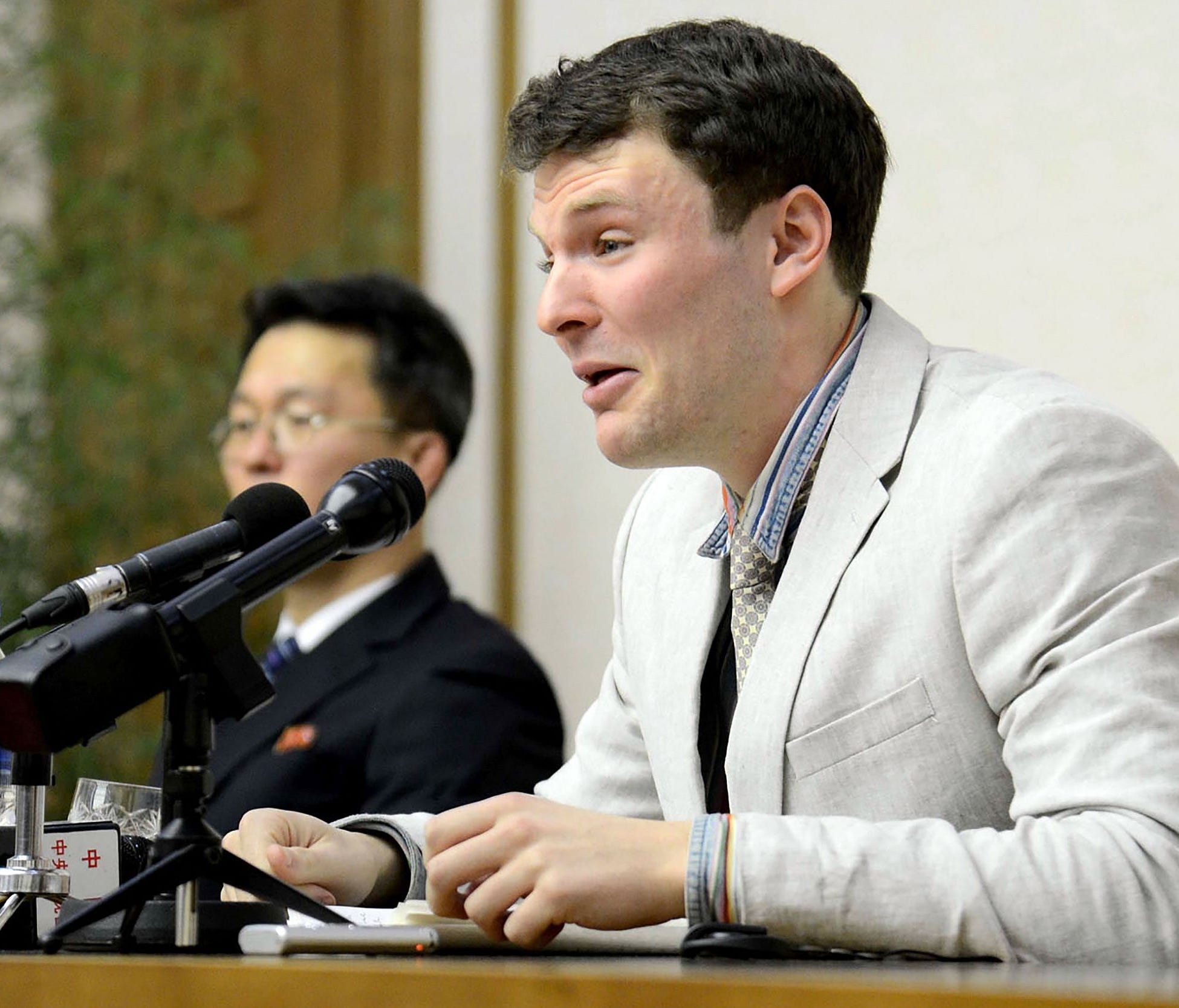 U.S. student Otto Warmbier is pictured speaking at a press conference in Pyongyang.    North Korea.
