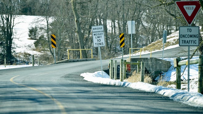 A bridge at Shinham Road near Frank Road in seen Thursday, Feb. 11, 2016.  The county is replacing two single-lane culvert bridges in Antrim Township located within a mile of each other near the intersection of Shinham and Frank roads.