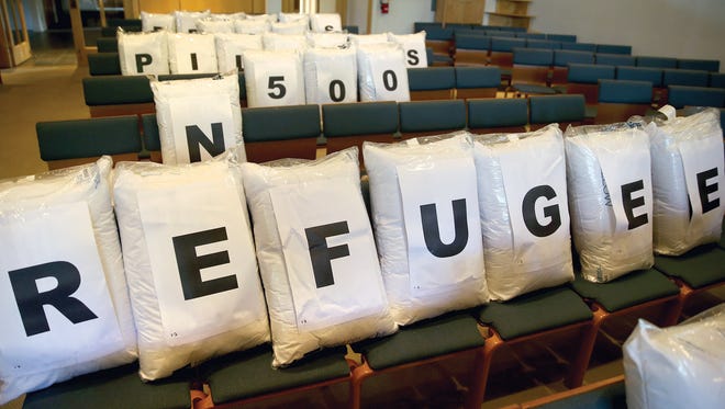 FILE — Pillows purchased by Bethany Lutheran Church on Bainbridge Island for refugees in 2017.