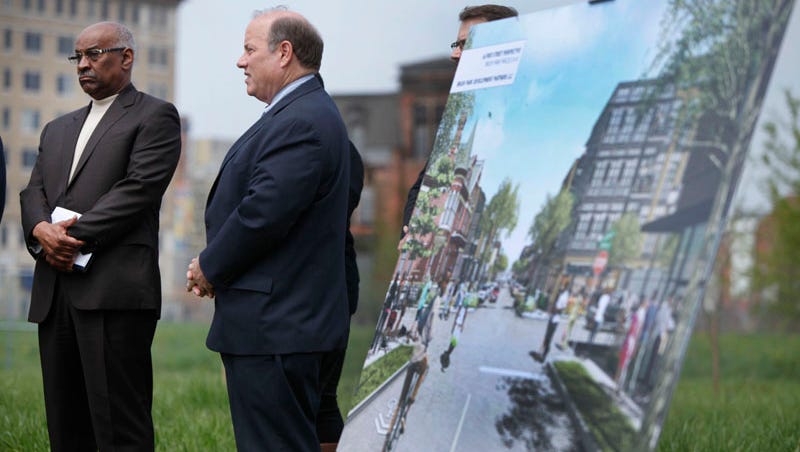 Charlie Beckham and Detroit Mayor Mike Duggan stand by the performance of a proposed Brush Park development.