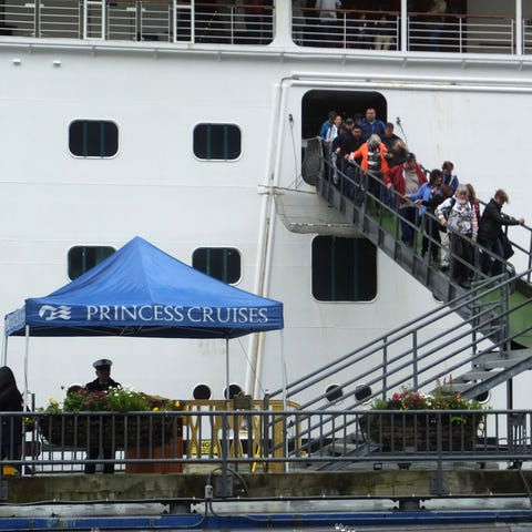 Passengers from the Emerald Princess cruise ship d